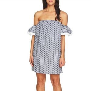 CeCe Rosanna Indigo Sky Off the Shoulder dress blue floral eyelet NWT Womens 6